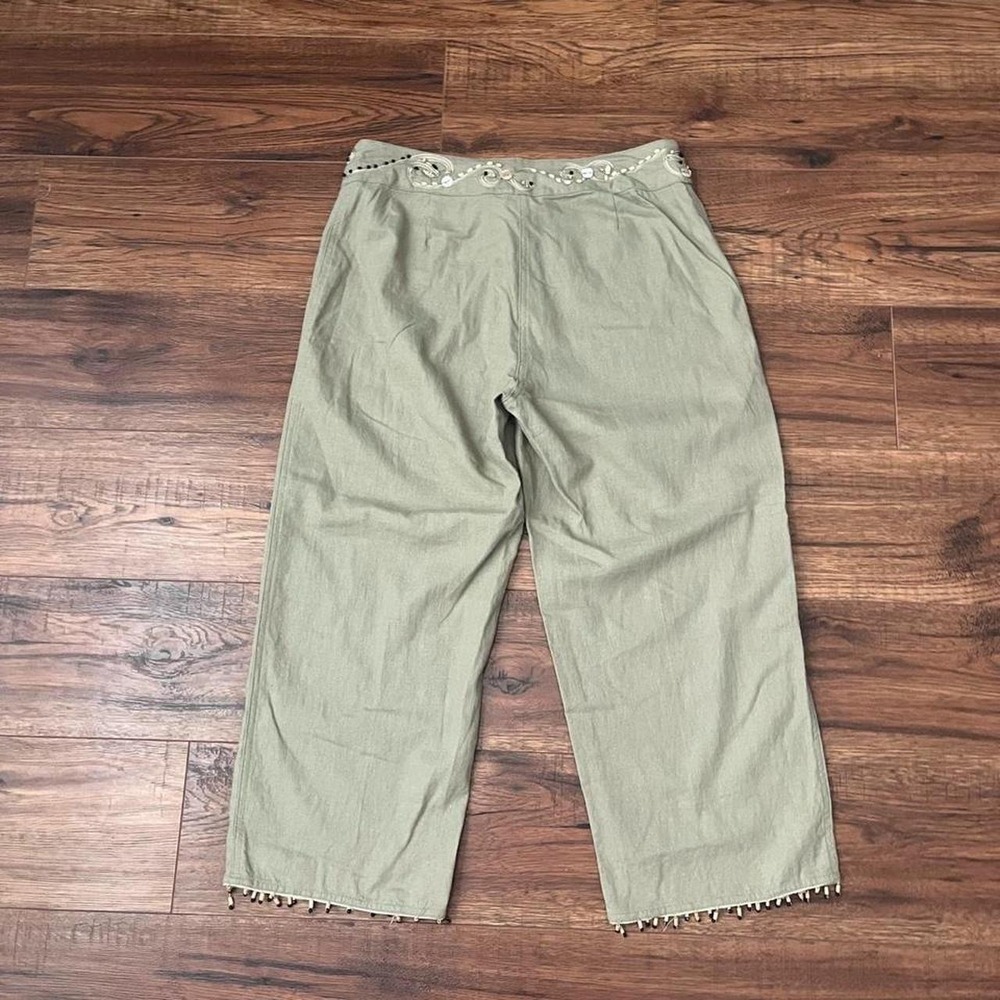 Vintage Green Linen Blend Capri Pants Beaded Women S Resort Coastal Grandma Boho - Picture 8 of 8